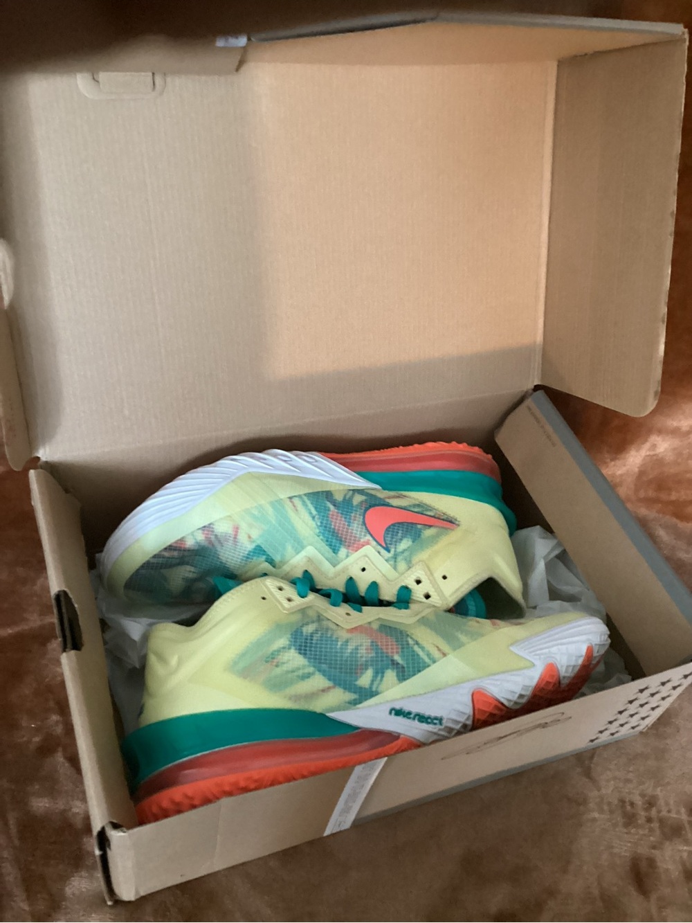 LeBron XVIII LOW Nike Basketball Shoes - Teal, Coral, Cream - Picture 9 of 10